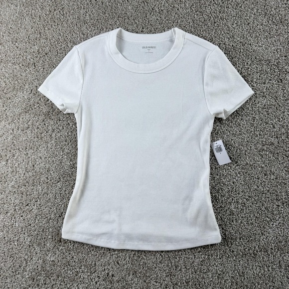 Old Navy Tops - Old Navy Shirt Womens Small White Ribbed Crew Neck Short Sleeve Tee T-Shirt